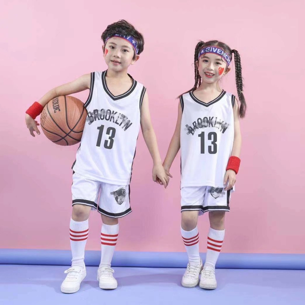 儿童篮球服套装篮网队哈登杜兰特球衣定z印字幼儿园六一表演服装 图片