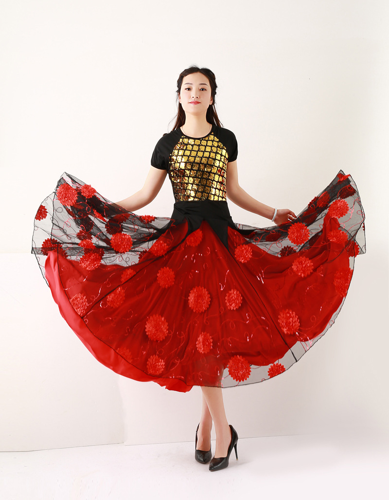 摩登舞裙演出服裙交谊舞连衣裙华尔兹大摆裙双人跳裙