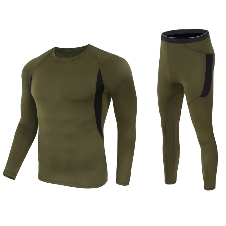 Outdoor Sports Fitness Clothes Thermal Underwear Suit Men's Fleece Thermal Underwear Cross-Border Color Tactical round Neck Long Sleeve