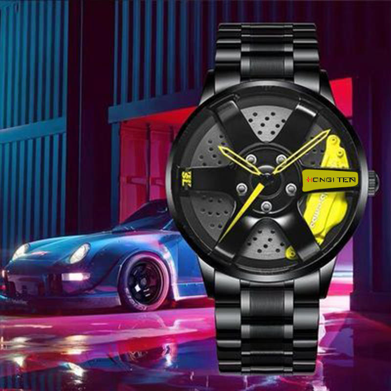 汽车手表男士te轮毂37卡钳立体旋转镂空兰博基尼改装防水机械表男