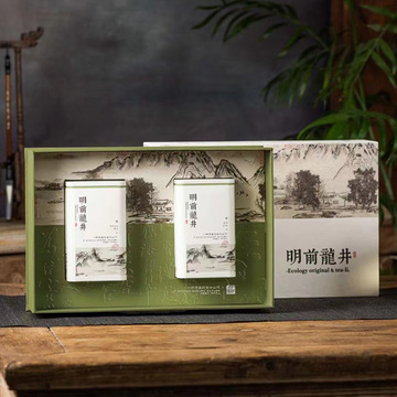 古今山河明前龙井茶叶礼盒双铁罐茶叶罐储存罐礼品盒绿茶空盒通用