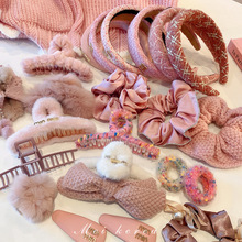 秋冬甜美粉色毛线针织发箍网红个性高颅顶头箍韩国高级感气质发饰