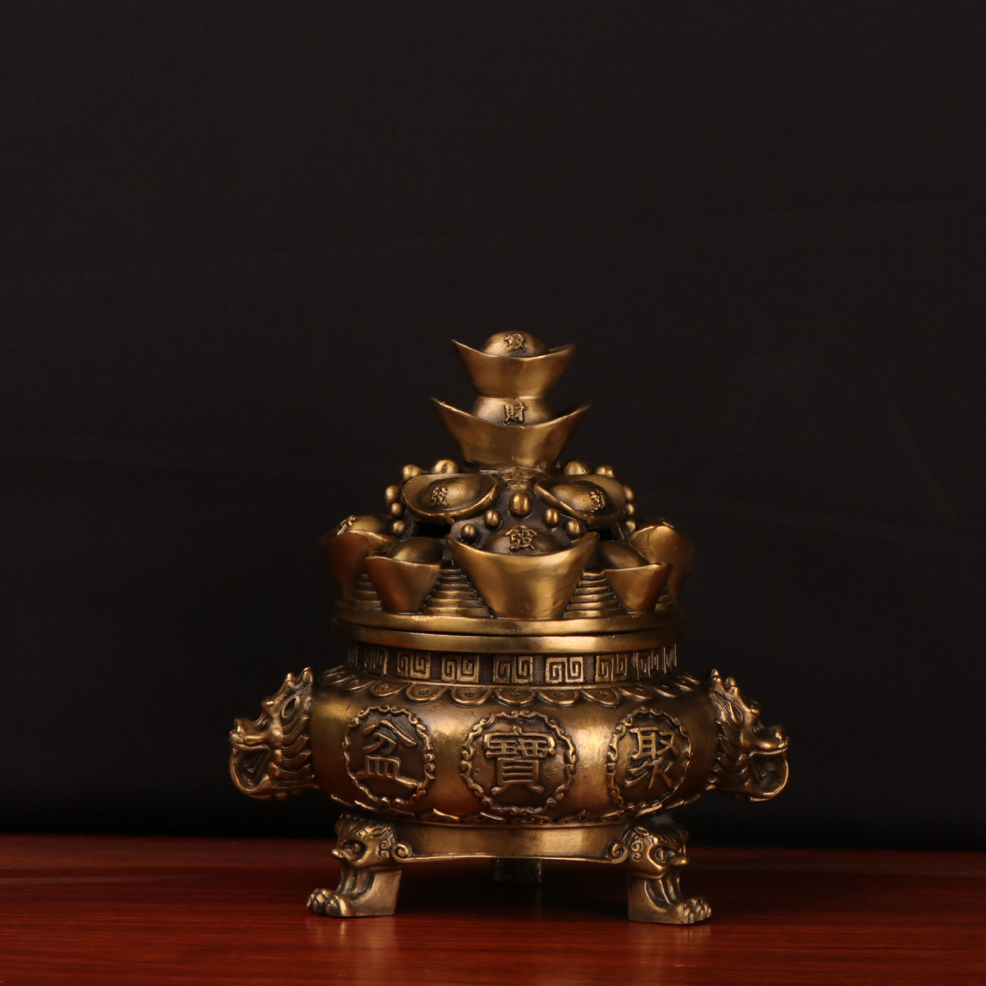 杨铜记 纯铜聚宝盆 祥龙聚宝盆  家具办公室铜聚宝盆摆件厂家批发