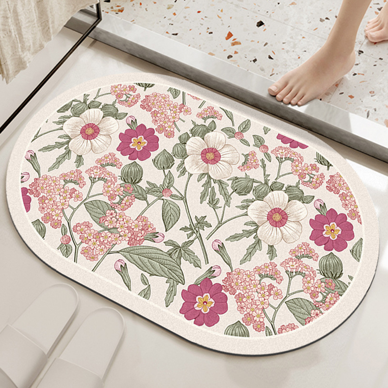 Carpet Light Luxury Imitation Diatom Ooze Bathroom Absorbent Floor Mat Flower Quick-Drying Toilet Door Mat Entrance Door Mat