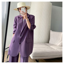 懂点紫色西装外套女2024初春新款韩版时尚显瘦气质长袖两件套装潮