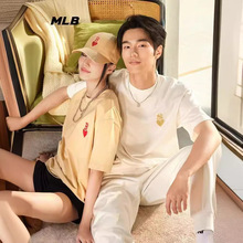 代发 MLB男女情侣圆领T恤爱心刺绣系列纯色简约短袖24年夏季新款
