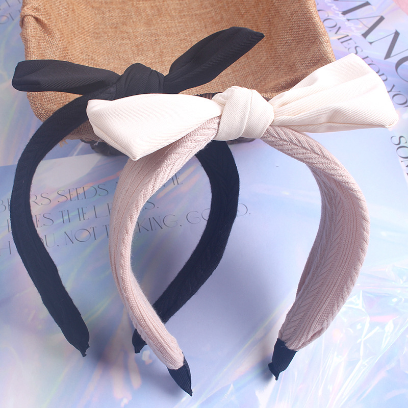 Retro Fabric Bow Headband New Classic French Girls' Hair Accessories Simple All-Match Outing Wide-Edged Headband