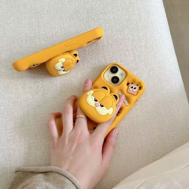 加菲猫iPhone14适用13苹果16/15PROMAX软硅胶手机壳16PRO伸缩支架