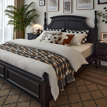 黑色法式大床复古乡村简约轻奢主卧室小户型家具双人床美式实木床