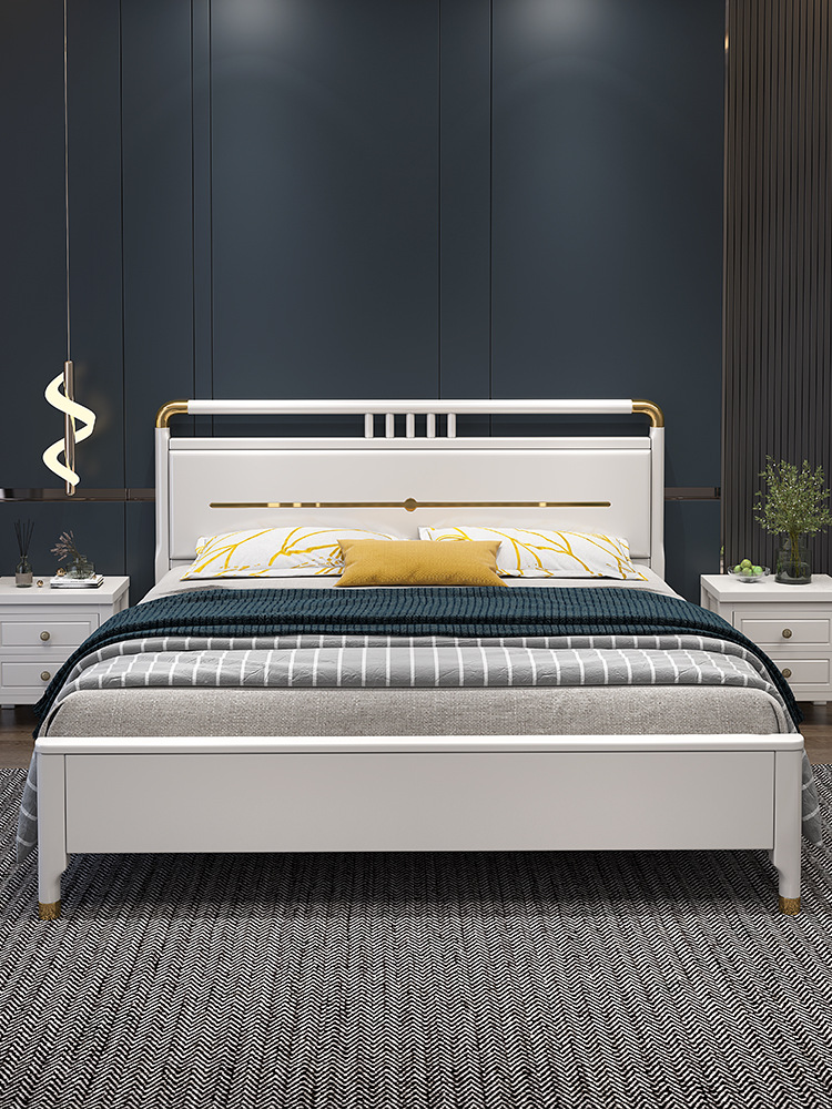 全实木床轻奢现代简约新中式白色1.5米单双人1.8大主卧室高箱储物