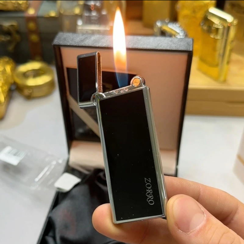 网红新款佐罗超薄充气打火机创意窄机老式砂轮气体男士小巧迷你女
