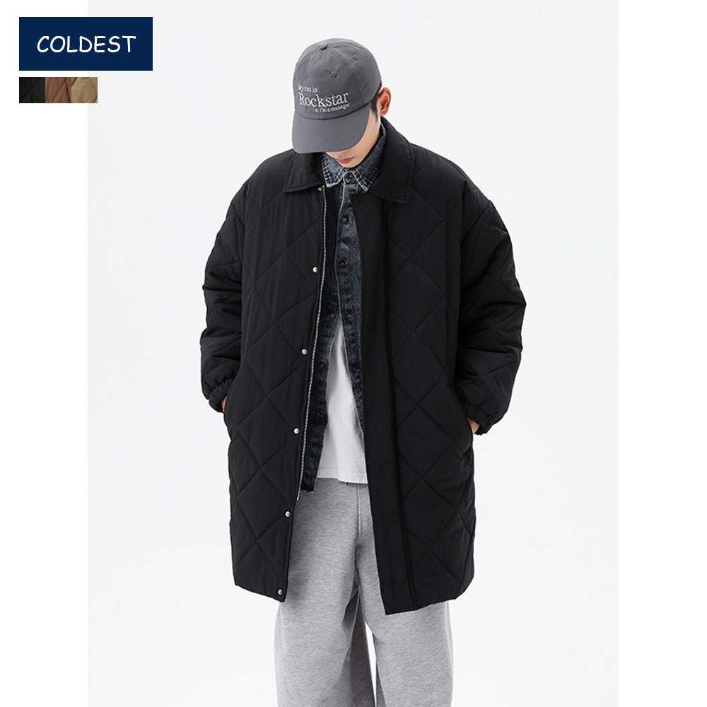 coldest男装|秋冬复古菱格长款棉衣风衣面包服宽松棉服加厚外套男