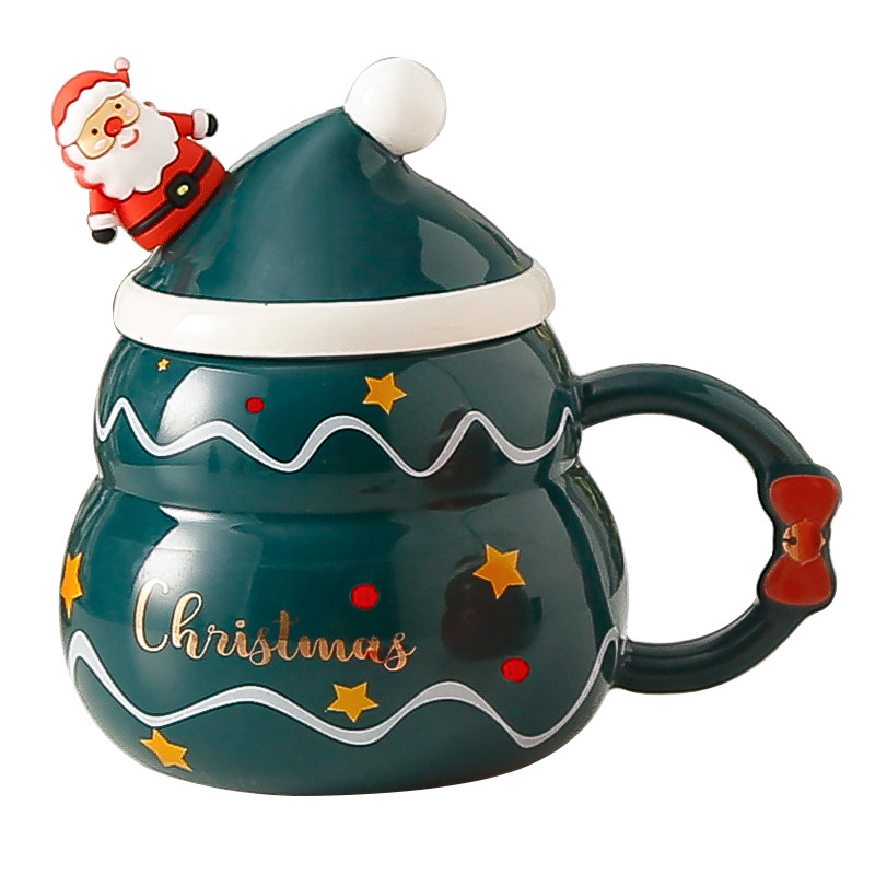 Creative Christmas Gift Ceramic Cup with Cover Spoon Large Capacity Snowman Mug Santa Claus Water Cup Cross-Border