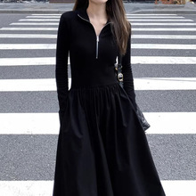 法式赫本风黑色长袖针织连衣裙子女春秋装2024新款高级感显瘦长裙