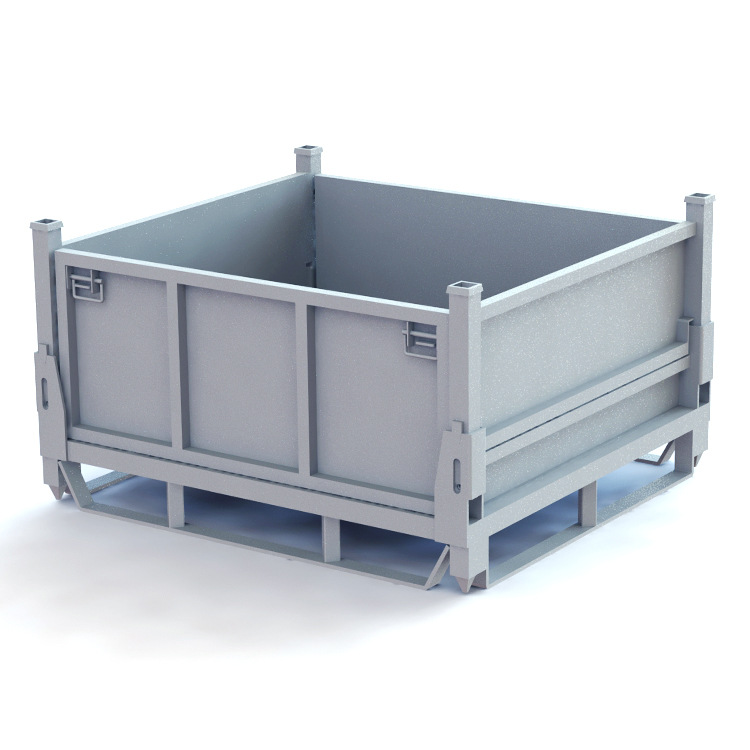 可折叠金属周转箱 方管框架侧面和底部铺铁板 可码垛堆放钢制料箱