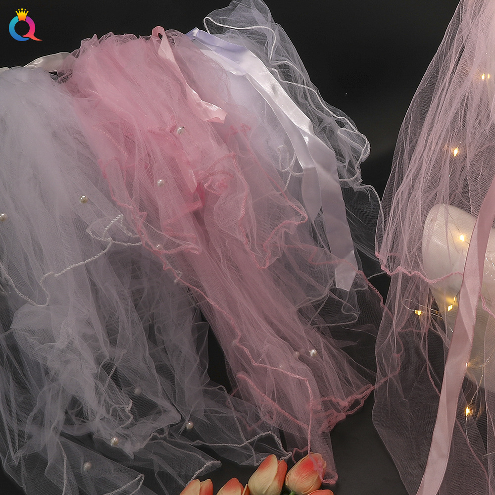 奇阅发光头纱网红带灯长软纱超仙蝴蝶结写真拍照领证头纱新娘头纱