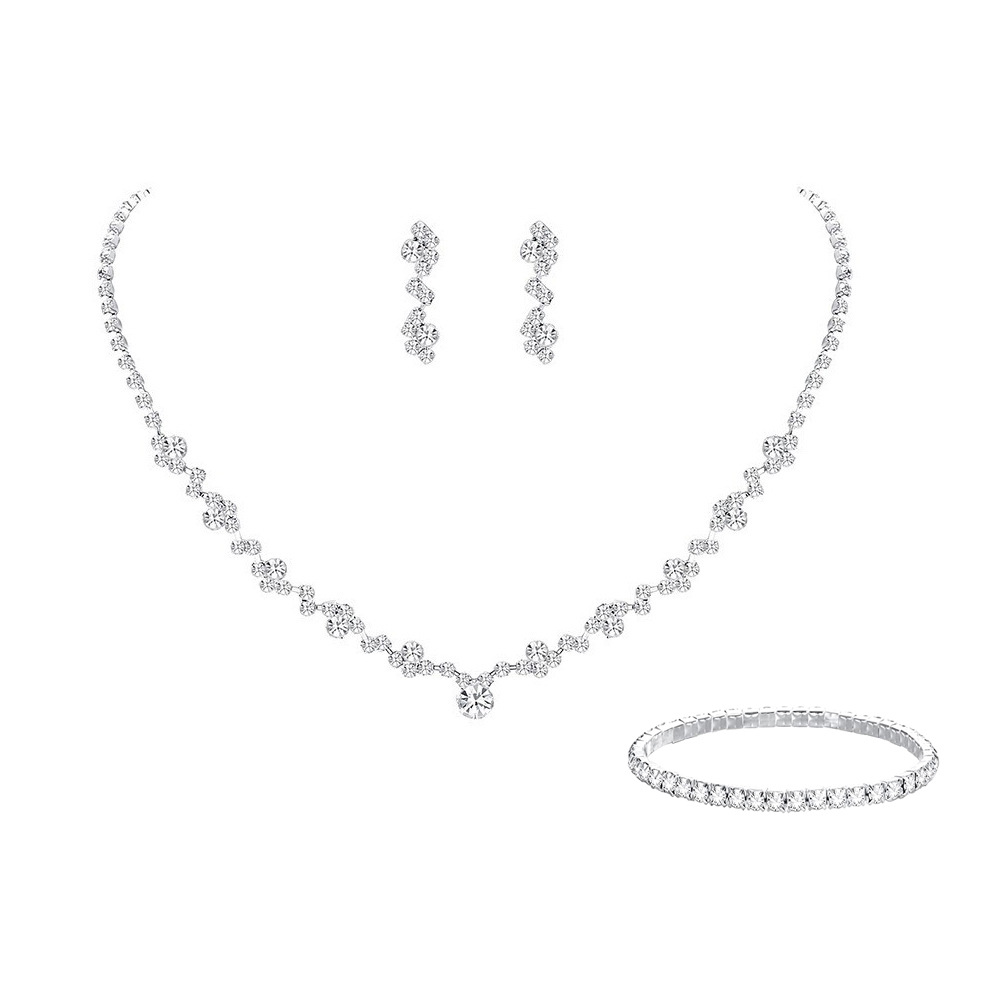 Bridesmaid Dance Costume Rhinestone Jewelry Set Bridal Wedding Metal Zircon Water Drop Wave Necklace Earrings Bracelet