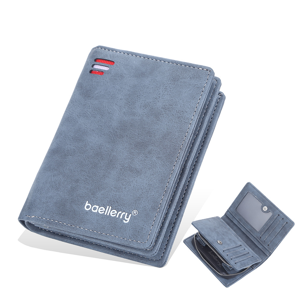 Baellerry New Men's Wallet Zipper Short Wallet Multiple Card Slots Fashion Vertical Mini Coin Purse Men