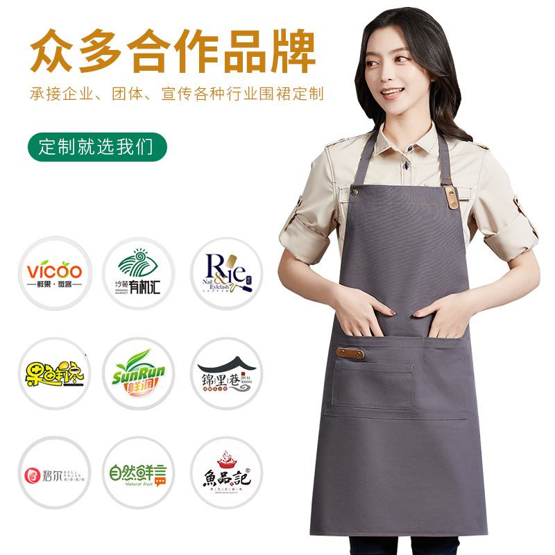 Apron Customized Logo Pattern Full Printing Customized Pure Cotton Waterproof Apron Canvas Thickened Work Clothes Advertising Apron Customized