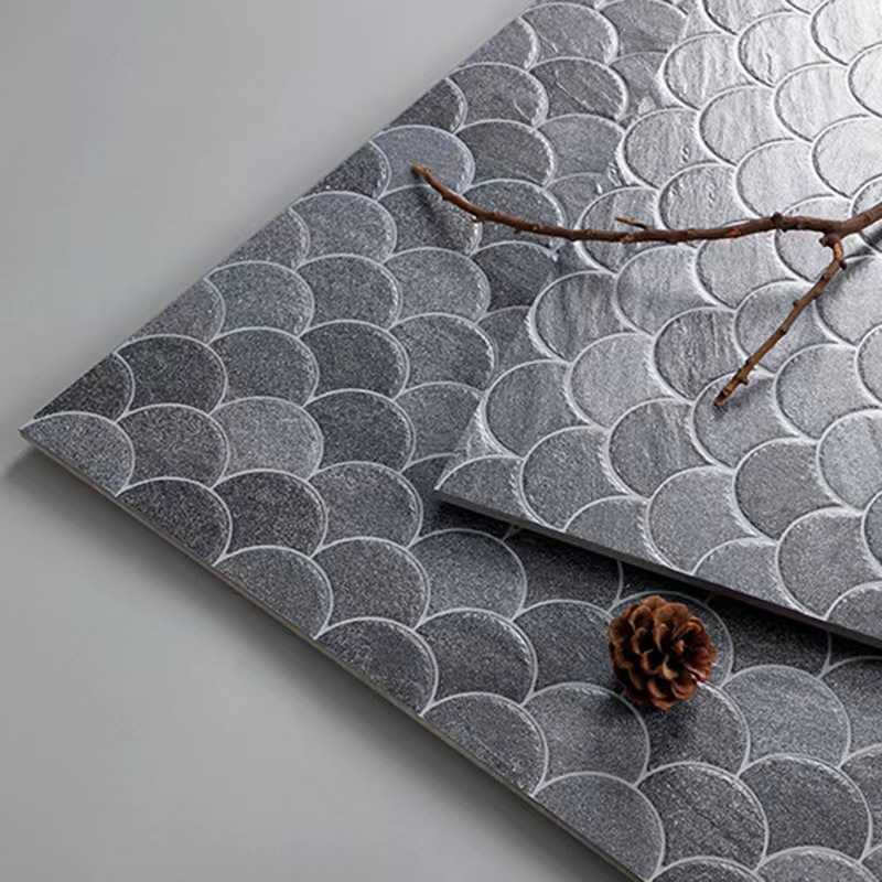 古建鱼鳞纹青砖600x600中式餐厅仿古砖室外庭院地砖院子花园瓷砖