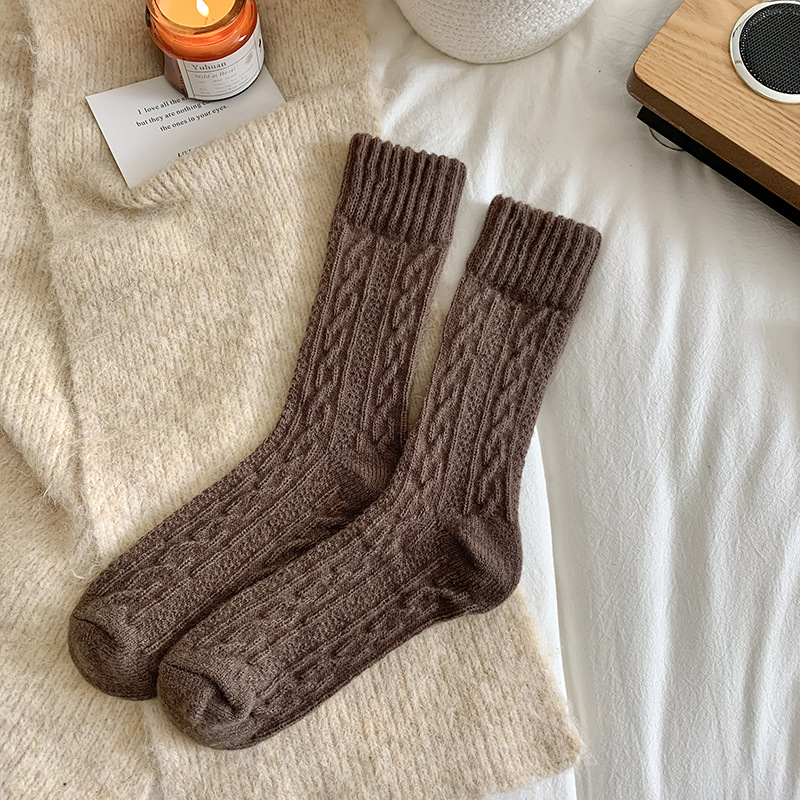 Wool Socks Women's Autumn and Winter Pile Style Tube Socks Fleece-lined Thickened Winter Warm Cashmere Twist Women's Stockings