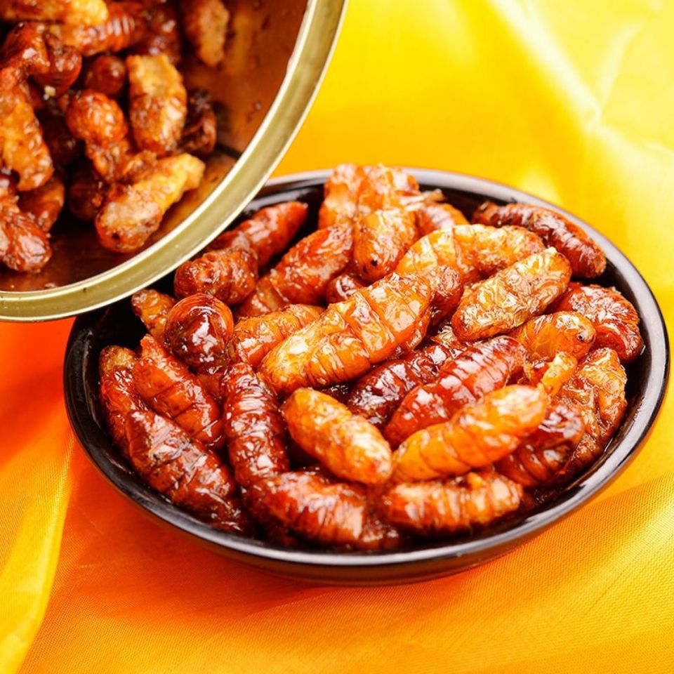 即食香酥熟蚕蛹麻辣香辣椒盐五香蚕蛹新鲜蛹干蝉蛹下酒菜