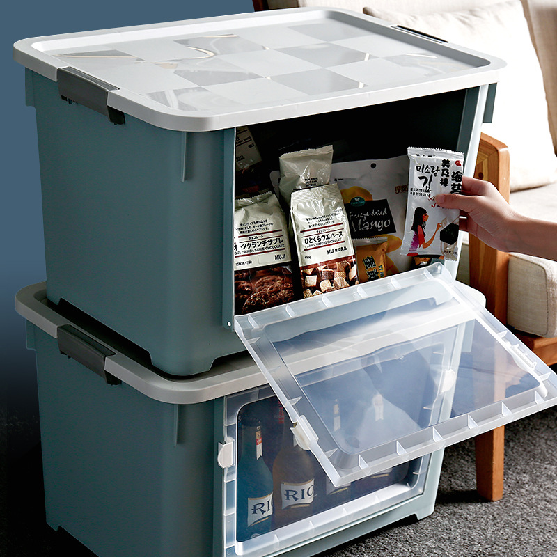 前开收纳箱家用大号透明翻盖零食玩具塑料整理箱衣服储物箱收纳盒