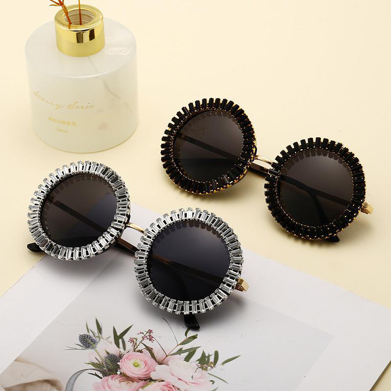 new diamond round frame sunglasses cross-border party dance woven men‘s and women‘s sunglasses european and american catwalk show ins glasses