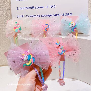 hd2183a08仙气网纱彩虹独角兽发夹甜美可爱儿童侧边夹鸭嘴夹发饰