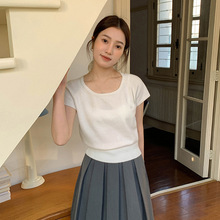 MOXI 十三行女装2024春季新款针织衫韩版刺绣打底衫女短袖上衣女