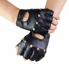 Unisex Gloves Black Leather Fingerless Gloves Solid Female跨