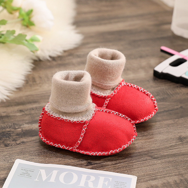 Fur Integrated Baby Shoes and Socks Soft Bottom 0-6 Months 6-12 No Drop Toddler Cotton Shoes Male and Female Baby Autumn and Winter 0-1 Years Old