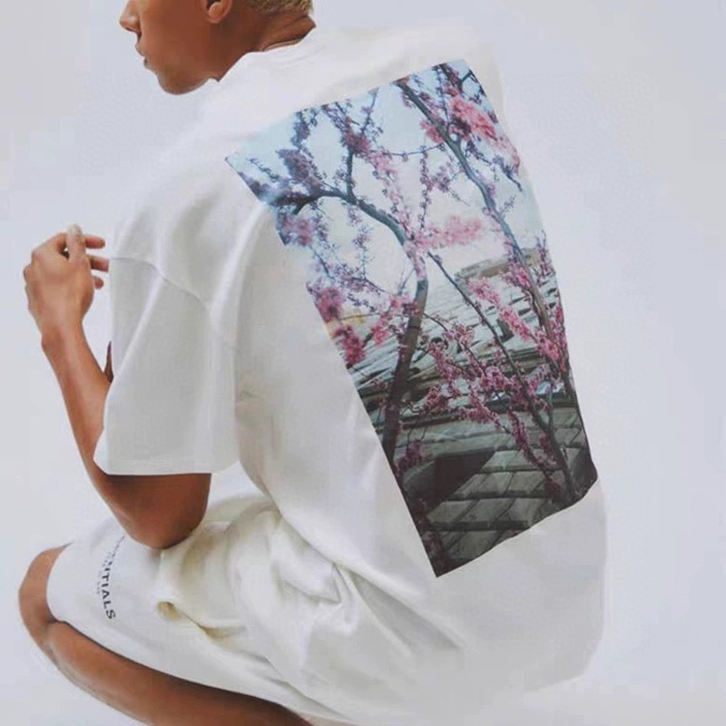 fog复线essentials后背花卉印花短袖男女情侣高街潮牌宽松纯棉t恤