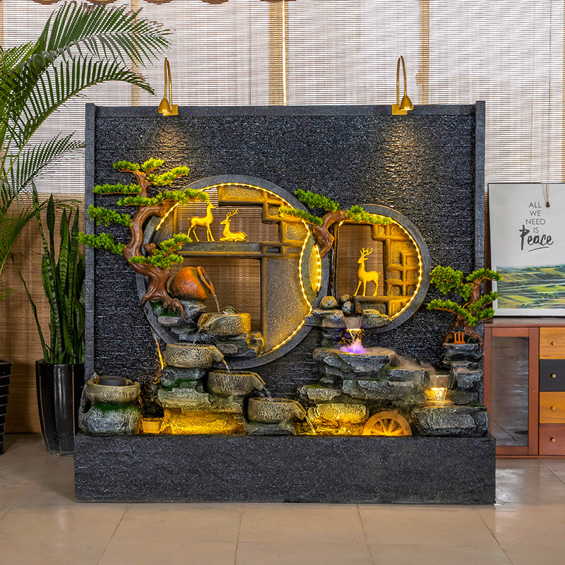 新款落地假山创意隔断屏风流水鱼池居家庭院酒店大堂造景装饰摆件