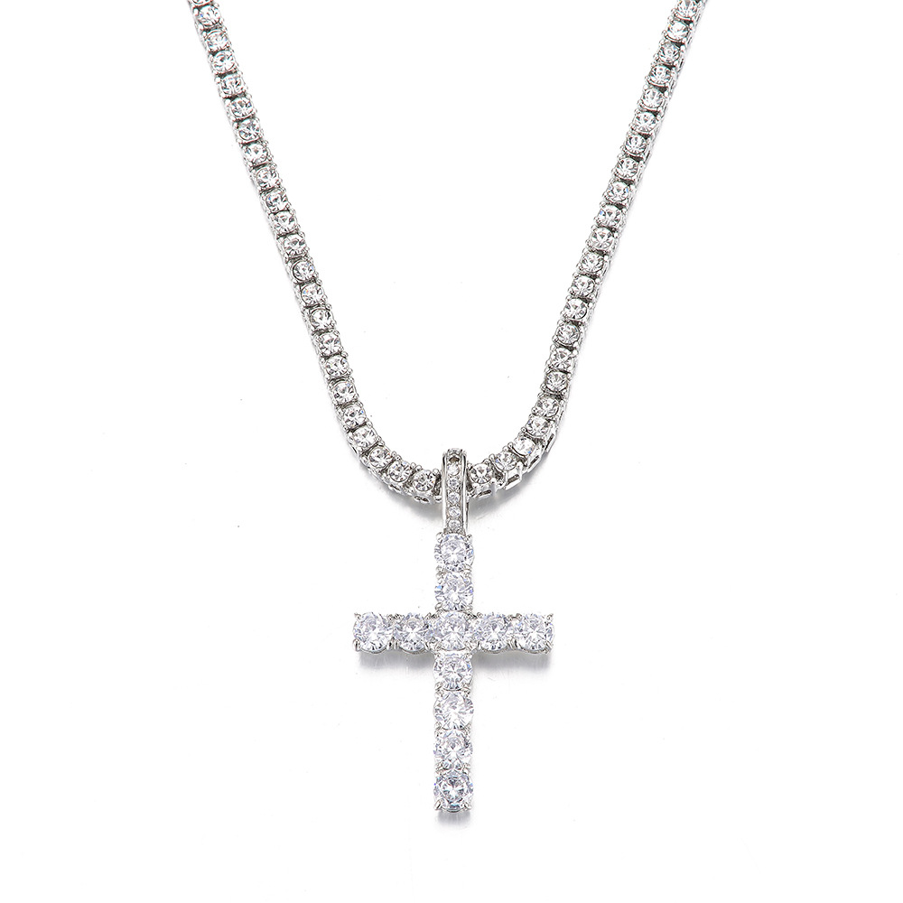 Horse Thinking Same Zircon Cross Necklace Female High Sense Simple and Light Luxury Pendant Female One Piece Dropshipping