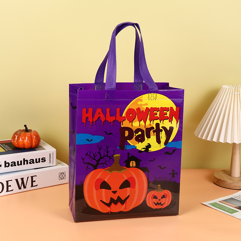 Cross-Border Halloween Non-Woven Bag Bat Pumpkin Handbag Shopping Mall Gift Student Shopping Folded Bag Wholesale