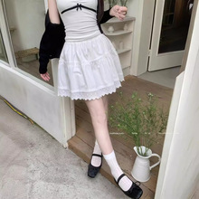 实拍 法式白色复古蕾丝花边半身裙女夏季新款高腰蛋糕蓬蓬裙短裙