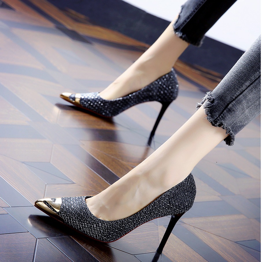 2022春秋新款高跟鞋女韩版女款时尚金属尖头细跟网红少女性感单鞋