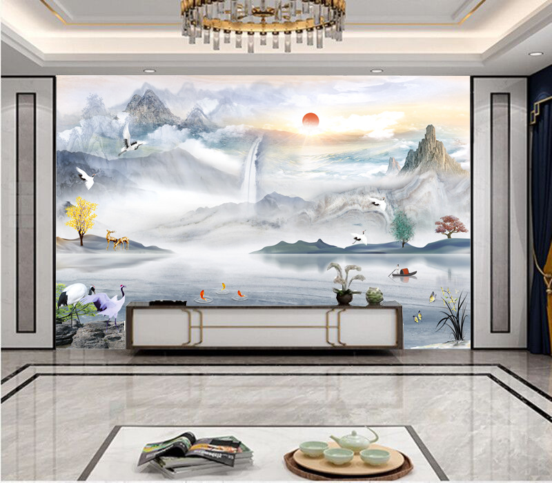 5d新中式3d客厅电视背景墙壁画壁纸8d立体大气网红山水画墙纸墙布