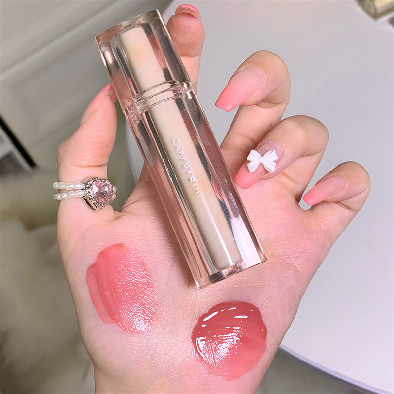 Iced Tea Mirror Lip Lacquer Water Light Lip Gloss Glass Jelly Lip Lipstick No Stain on Cup Long-Lasting White Gentle Pure Desire Niche