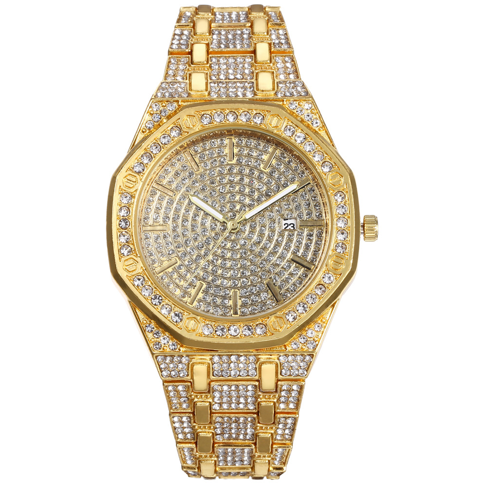 嘻哈潮人八边形满钻八角表盘带日历钢带爱皮镶钻时尚满天星手表