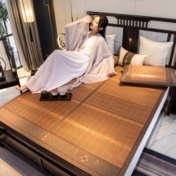 Wholesale Summer Household Summer Sleeping Mat Carbonized Bamboo Mat Large Edging Bed Mat Foldable Single Double Mat Ice Silk Cool Rattan Mat