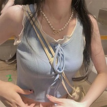 夏季韩版假两件纯欲吊带外穿上衣女设计感短款背心内搭无袖T恤潮