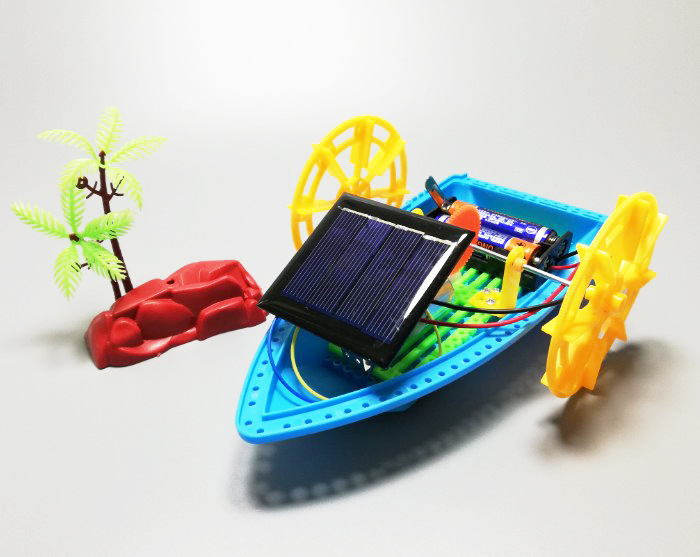 科技小制作 小发明 自制明轮船 太阳能电能双动力明轮船 水陆两栖