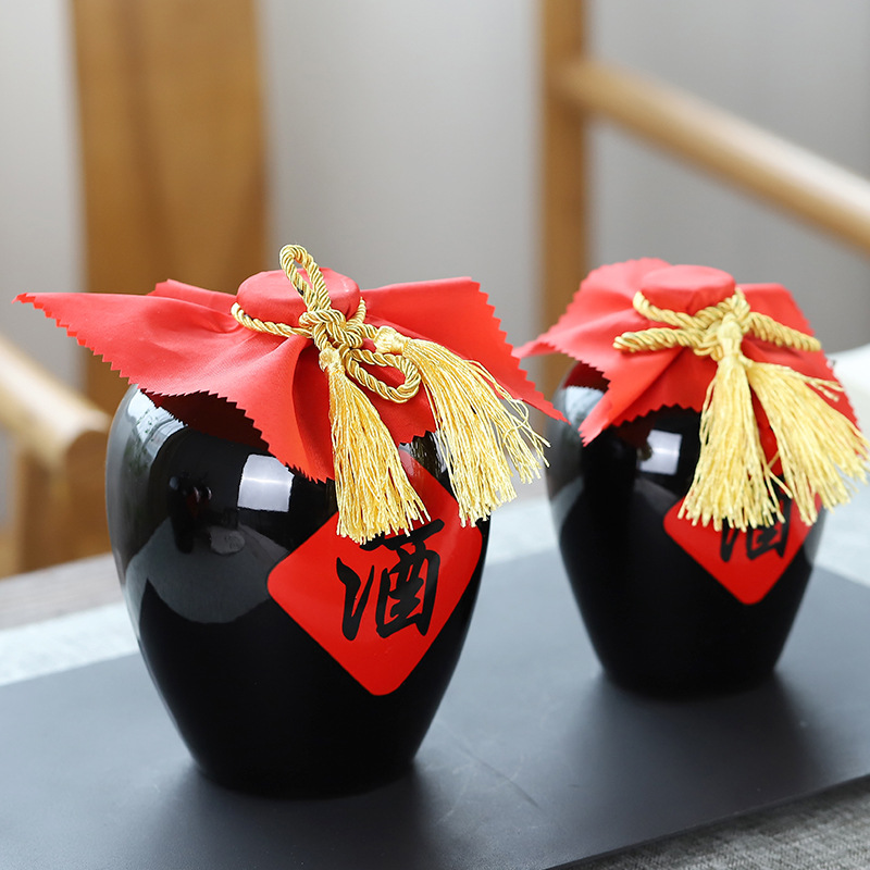 批发土陶黑釉红酒字酒坛酒瓶1斤2斤3斤5斤10斤装家用酒坛酒具密封