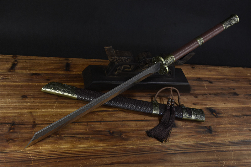 龙泉市刀剑手工锻打一体康熙战刀复古长刀影视冷兵器双手刀未开刃