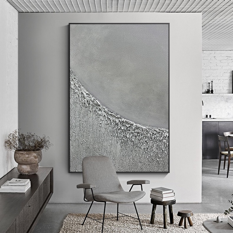 纯手绘油画高级灰抽象客厅装饰画大气轻奢玄关挂画侘寂风高档别墅