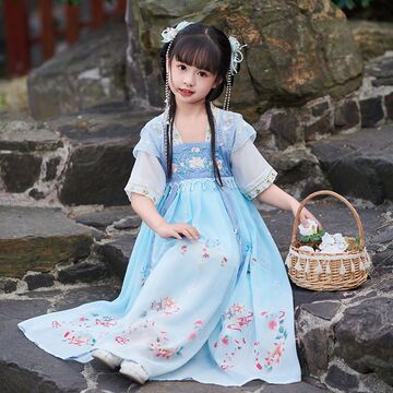 汉服女童仙女短袖连衣全套秋季女孩唐装国风儿童超仙古装长袖夏季