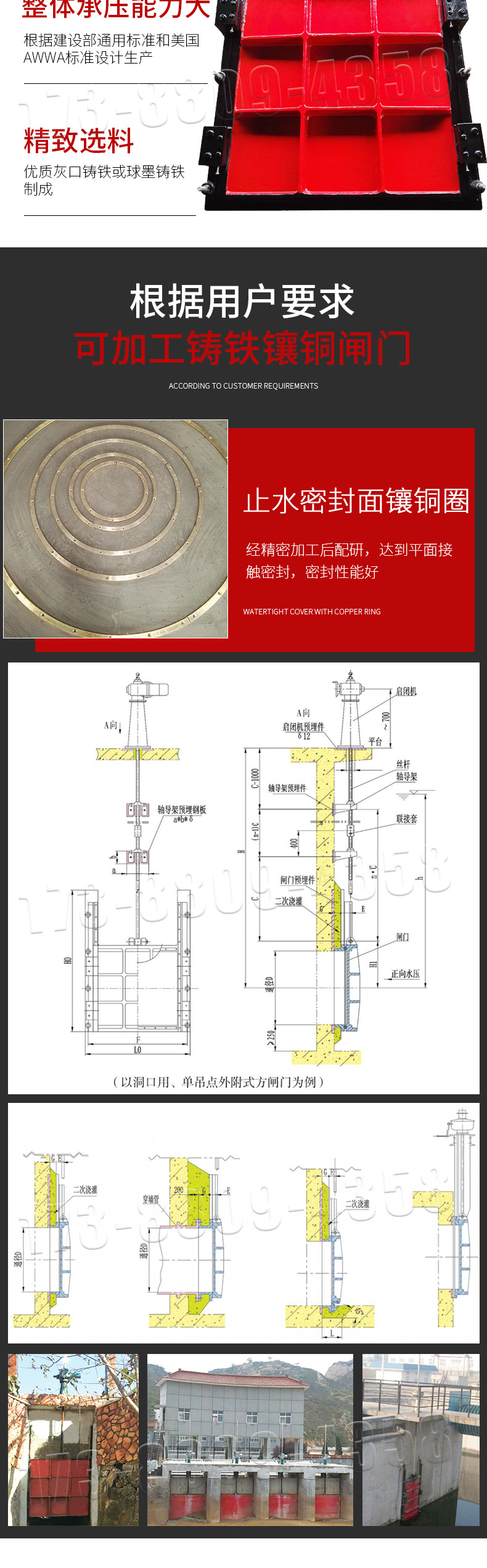 sfz型渠道洞口止水闸门2m*2m铸铁镶铜闸门污水闸门按要求