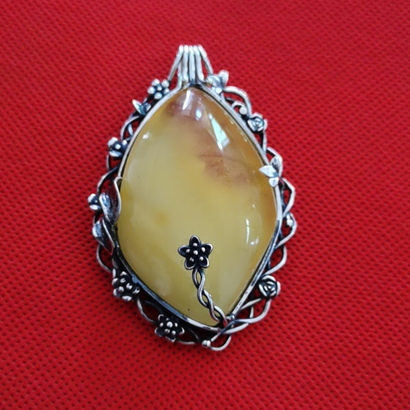 包边蜜蜡南红各类彩宝包银吊坠空托珠宝来图来样加工手工定制镶嵌